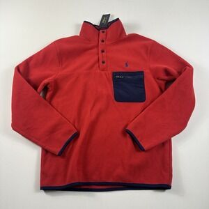 Polo Ralph Lauren Fleece Mockneck Pullover Sweater 1/4‎ Snap Red Mens Small